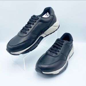 NWT. Zara Man Navy Blue Leather Contrast Running Trainers. Size 7, 8, 11.